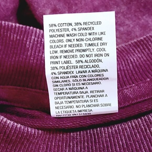 DISTRESS WASHED PURPLE TERRY LINED LONG SLEEVE SHIRT WOMEN'S SIZE XS - Picture 5 of 6